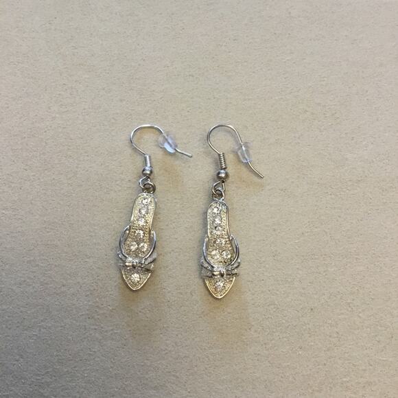 Silver High-Heel Shoes Crystals  Earrings - Picture 2 of 6